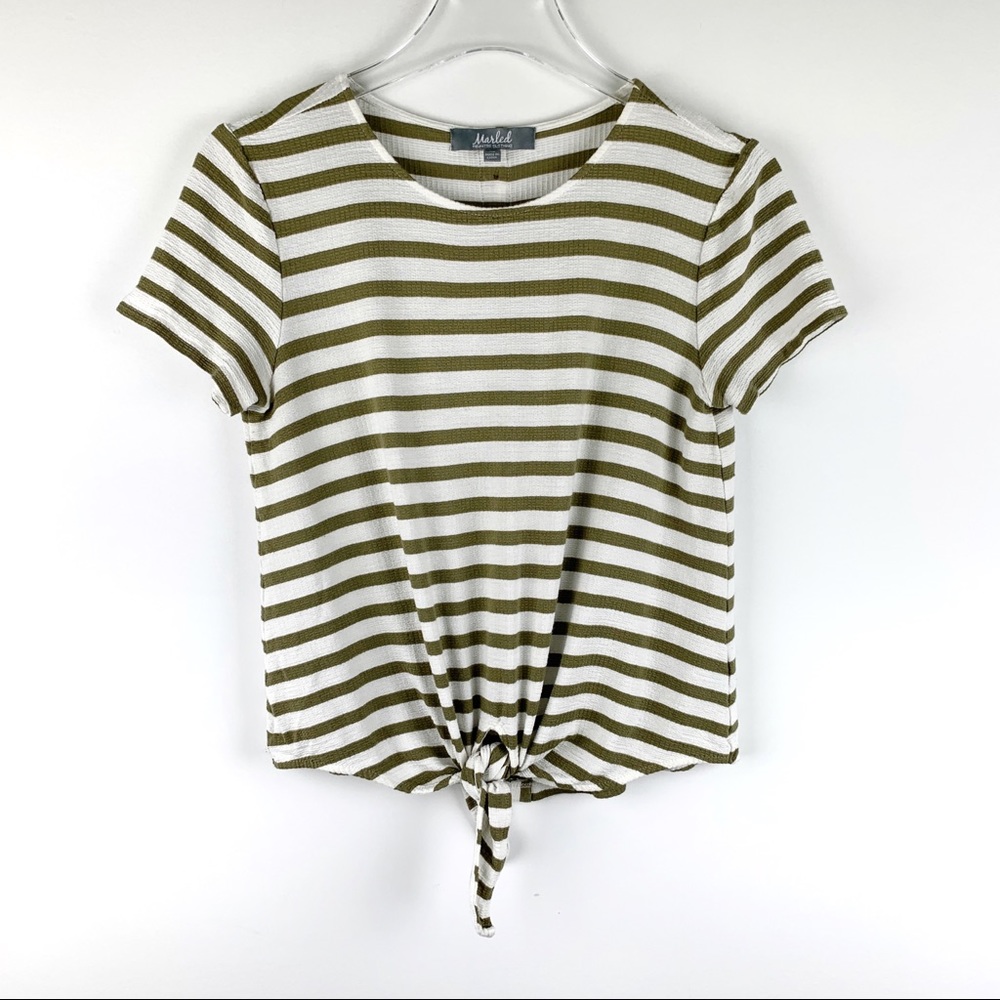 MARLED Knotted Tie Front Button Back Striped Top